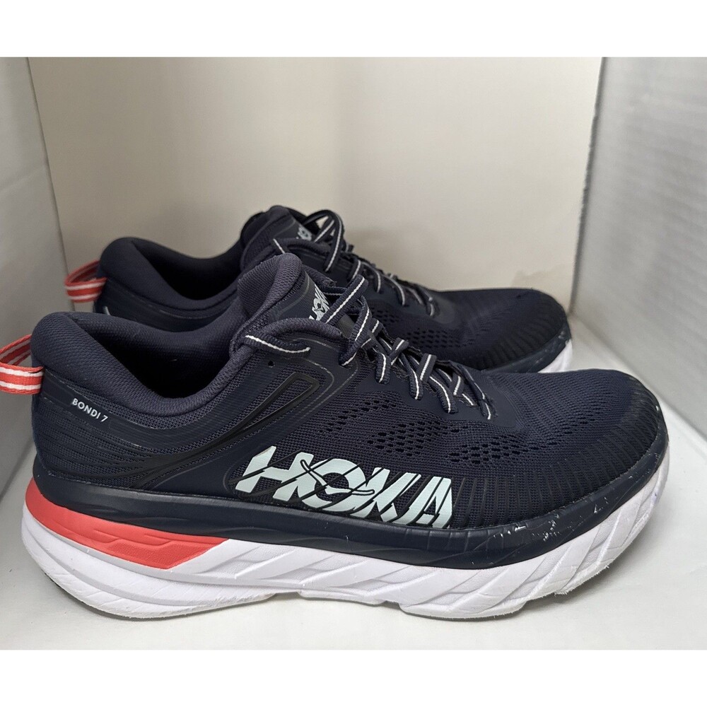 HOKA ONE ONE W Bondi 7 Size 9 Athletic Sneakers Shoes Navy Blue  1110519 Hokas